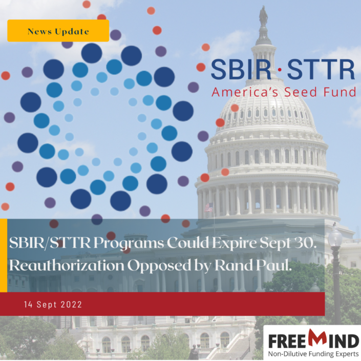 SBIR/STTR Programs Could Expire September 30. Reauthorization Opposed by Rand Paul.